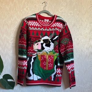 Holiday Time Red, White & Black Fair Isle Knit Sweater